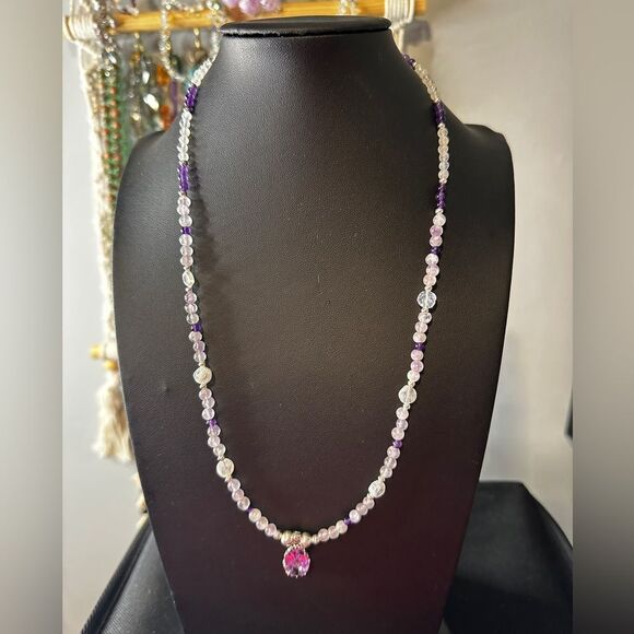 22" Revived moonstone, amethyst beaded and sterling silver necklace! - Picture 12 of 12
